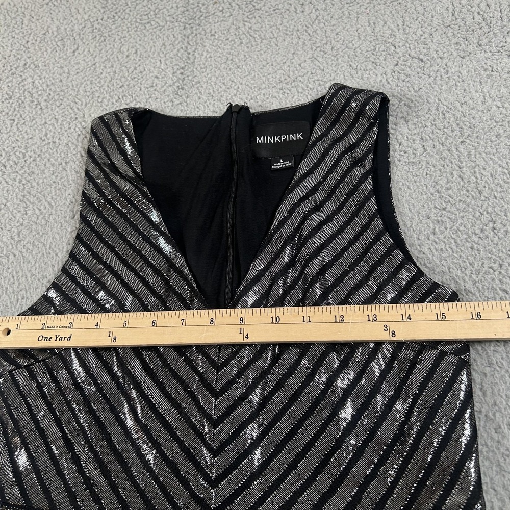 MINKPINK Romper Womens Large Black Metallic Striped Sleeveless Party IM15F2061 - Picture 12 of 16